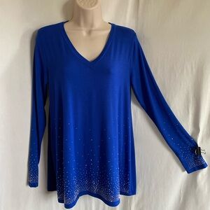 Vocal Elegant Royal Blue Women's Top with Sleeve and Hem Bling, Relaxed Fit